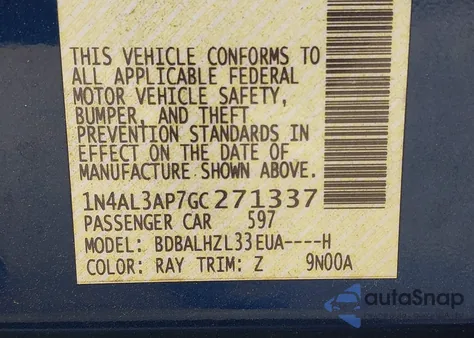 2016 Nissan Altima 2.5 Sr from USA, damaged, VIN 1N4AL3AP7GC271337